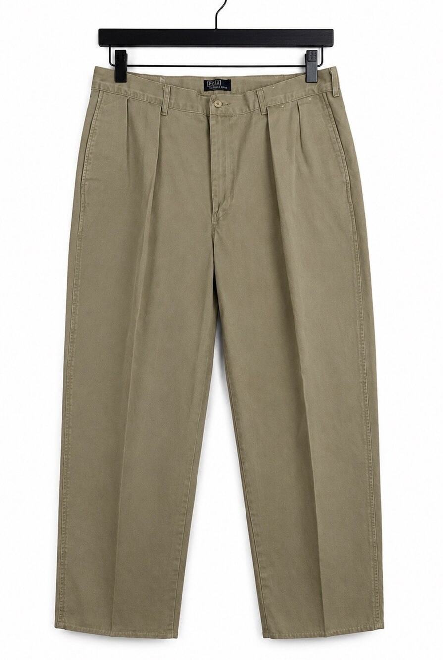 Polo Ralph Lauren Mens 38x32 Suffolk Pleated Chino Pants Khaki USA Vintage 1992